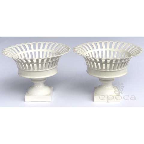 A Good Pair of German KPM White-glazed Pierced Lattice Compotes