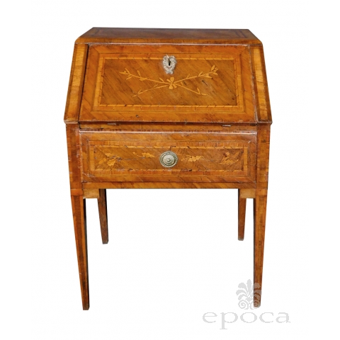 Italian Neoclassical Style Marquetry Inlaid Fruitwood Drop-Front Desk