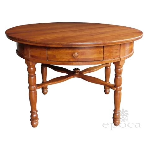 Large Swiss Cherrywood Single-Drawer Circular Center Table