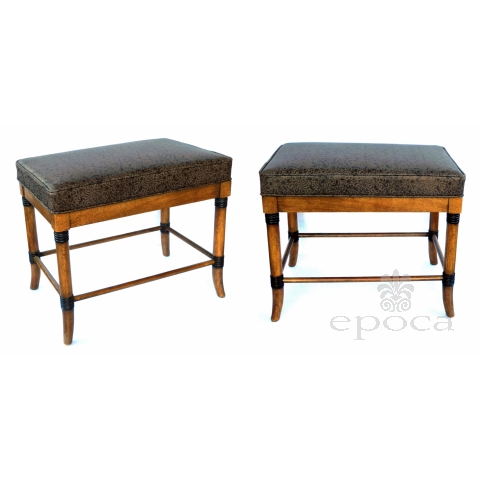 Handsome Pair of American 1960's Ash Faux Bamboo Rectangular Stools