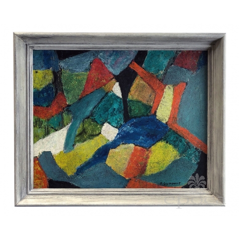 Oil on Artist Board: A Colorful American Mid-century Abstract Expressionist Painting