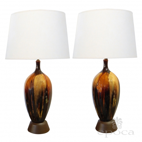 A Tall and Richly-colored American 1960's Ovoid-form Drip-glaze Lamps