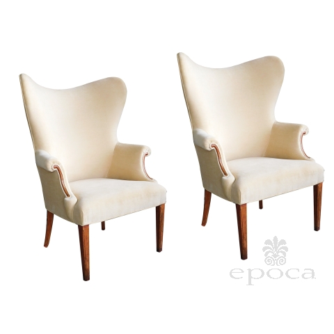 Handsome Pair of American 1940's Butterfly Wingback Arm Chairs