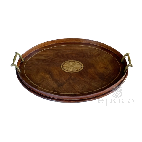 English George III Style Inlaid Oval Serving Tray 