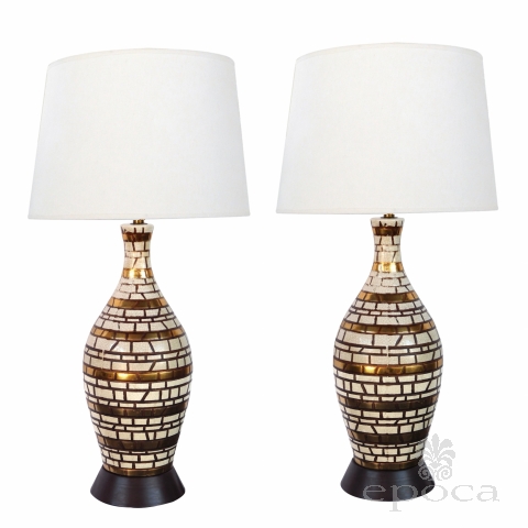 Mid-century Incised Geometric Bottle-form Lamps with Gilt Highlights