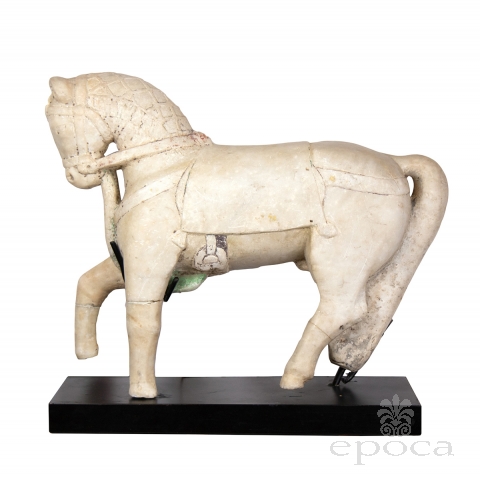 Exquisite Carved Alabaster Horse On Stand, Rajasthan, Circa 1720