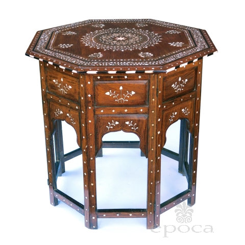  Large & Intricately Inlaid Anglo Indian Octagonal Side/traveling Table 