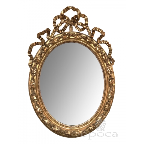 A French Napoleon III Giltwood and Composite Oval Mirror with Ribbon Crest and Oak Leaf Border