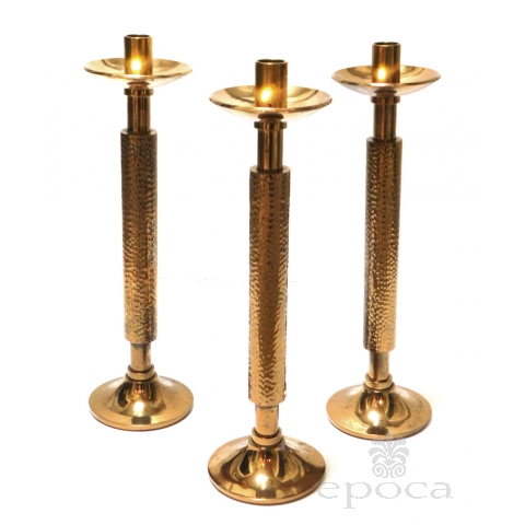 Good Quality Set of 3 of English Art and Crafts Style Gilt-bronze Candlesticks