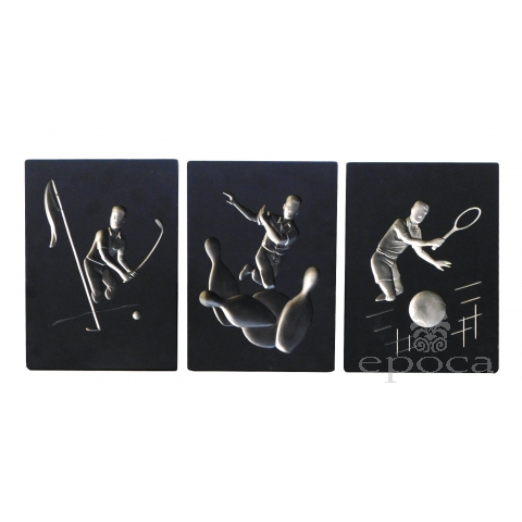 Fun Set of 3 Richter 1961 Artcraft Plaster Negative Relief Sports Plaques