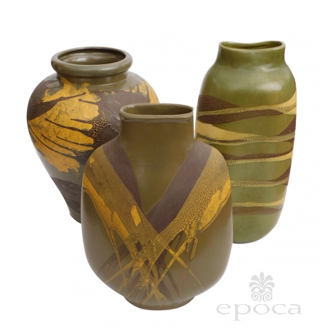 Set of 3 American 1960's Royal Haeger Olive-green Glazed Ceramic Vases