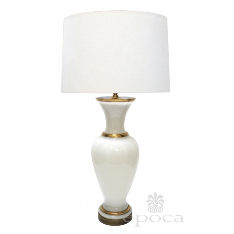 Large French 1960's White Opaline Glass Lamp with Gilt Highlights 