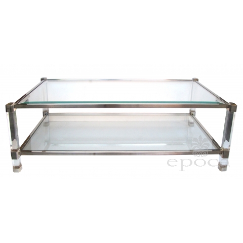 a chic french 1970's pierre vandel nickel, glass and lucite rectangular coffee table