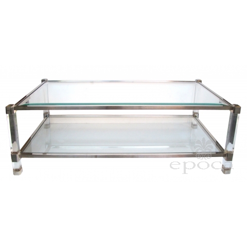 a chic french 1970's pierre vandel nickel, glass and lucite rectangular coffee table