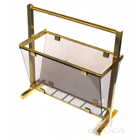 a mod french 1970's brass and smoked glass magazine rack