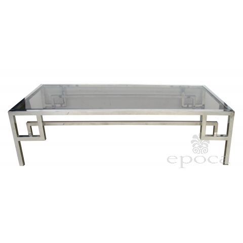 a modish french 1970's chrome and glass rectangular coffee/cocktail table