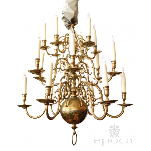 Impressive Dutch Three-tier Brass 18-light Chandelier