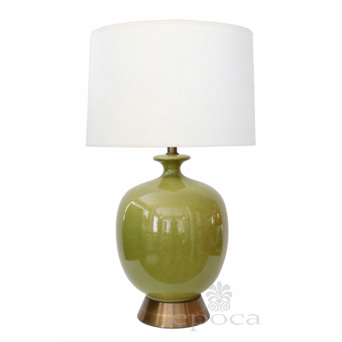 Large American 1960's Apple-green Glazed Ceramic Ovoid-form Lamp