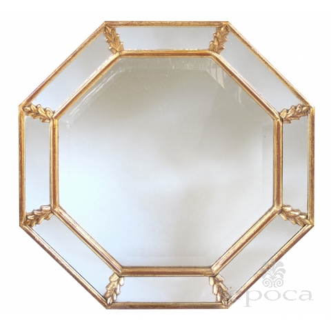a shimmering french 1960's gilt wood octagonal mirror with foliate elements