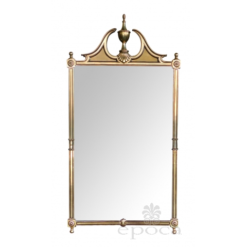 Classically-inspired Chippendale Style Brass Mirror with Broken Arch Pediment