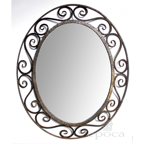 a hand-crafted french art deco openwork iron oval mirror in the style of edgar brandt