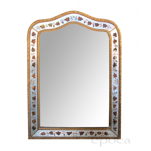 well-executed french 1940's Maison Jansen eglomise  and giltwood wall mirror