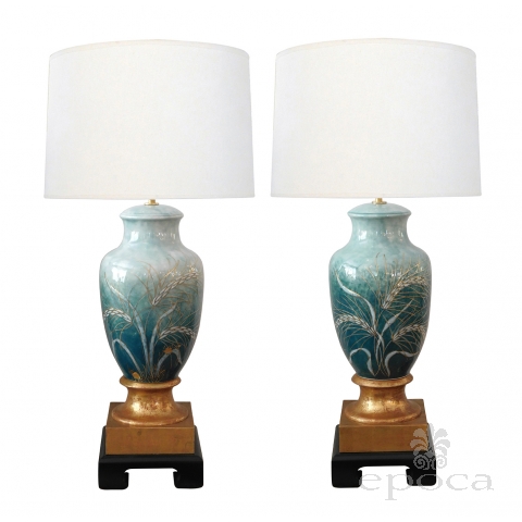 Pair Signed Camille Tharaud (1878-1956) Enameled Porcelain Lamps; Limoges