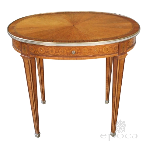 French Louis XVI Style Marquetry Mahogany Single-drawer Oval Side Table