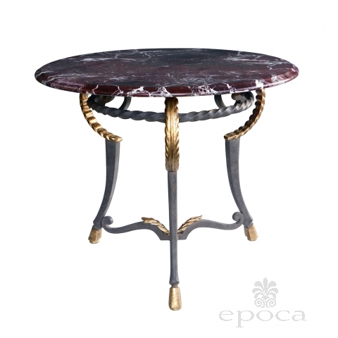 Hand-forged Iron Center/Side Table with Marble Top in the Style of Poillerat
