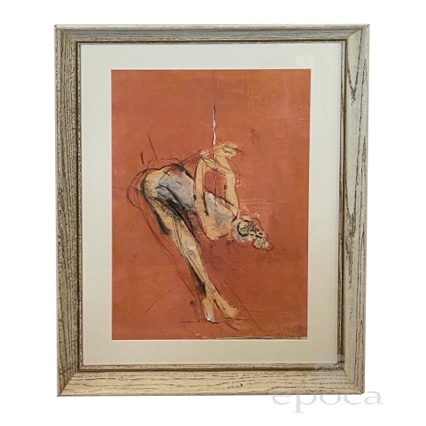 Gouache, Charcoal and Pastel on Paper; Mid-century Drawing of a Ballerina