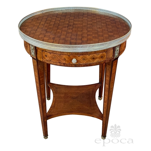 French Louis XVI Style Marquetry Inlaid Circular Side Table - Gueridon Circa 1880.