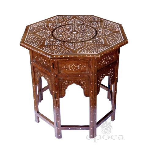 A Large & Intricately Inlaid Anglo Indian Octagonal Inlaid Side/traveling Table