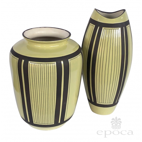 Two Schlossberg Keramik 1950's Pale Chartreuse Glazed Vases