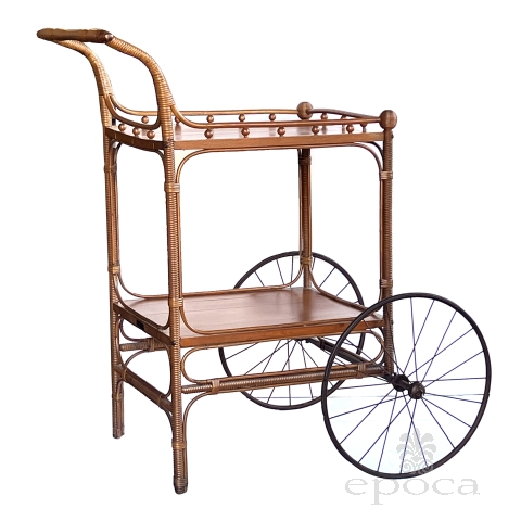  Early Haywood Wakefield Wicker and Wood Drinks/Bar Cart, circa 1910