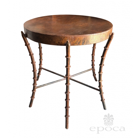 Vintage Oxidized Iron Faux Bamboo Circular Side Table 