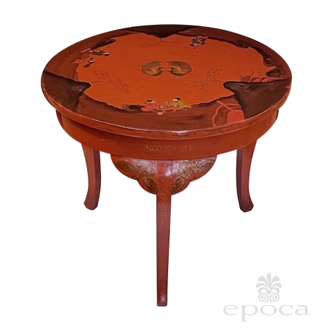 Charming Chinese Red-Lacquered Circular Tripod Side/Drinks Table