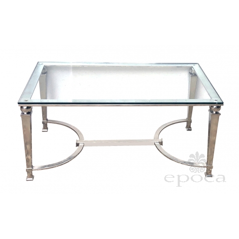 French Neoclassical Style Chrome Rectangular Coffee Table with Glass Top