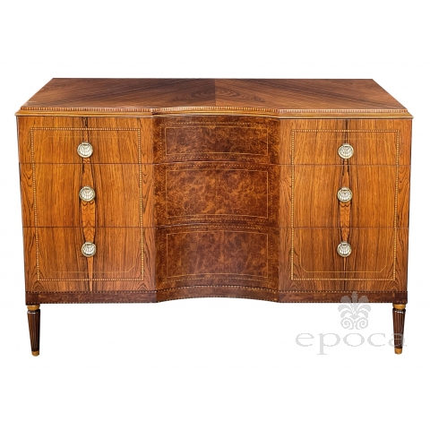 Quality Art Deco Rosewood and Burl Walnut 3-Drawer Chest by Irwin Furniture (1919-1953)