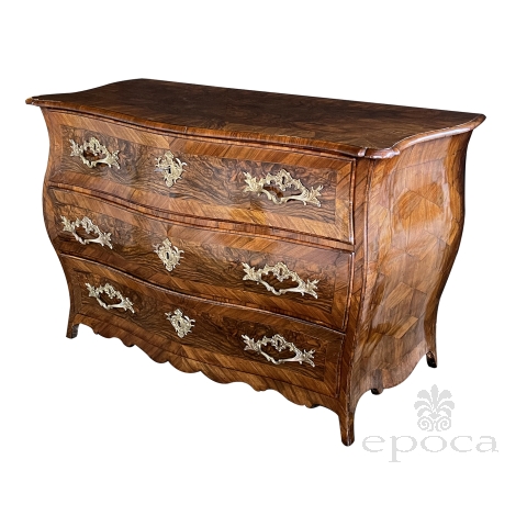 Louis XV Three-drawer Black Walnut Bombe-form Chest 