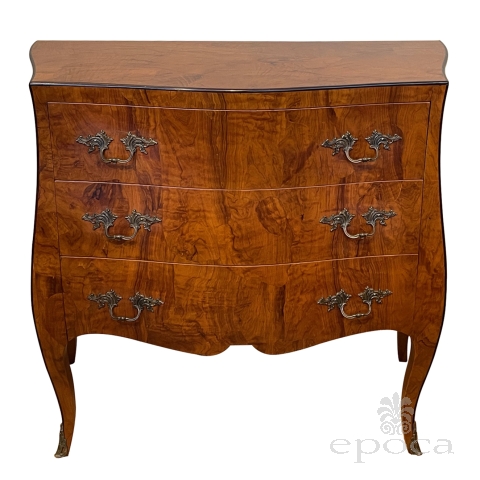 Italian Rococo Style Burl Walnut 3-drawer Bombe-form Chest