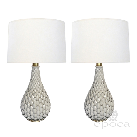 Good Quality Pair of French 1960's Imbricated White Ceramic Lamps