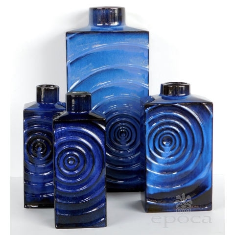 Set of 4 1960's Cari Zalloni for Steuler Keramik Blue-on-Black 'Zyklon' Vases