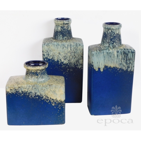 Set of Three 1960's Royal Blue Sheurich Pottery Vases