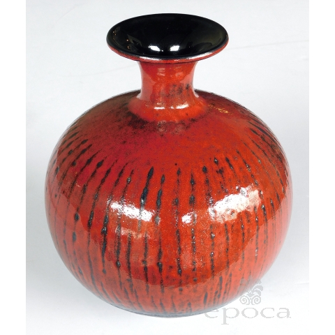 1960's Carstens Art Pottery Red-orange Glazed Bulbous Vase