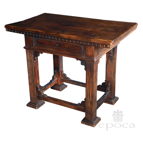 Rustic Italian Baroque Style Walnut Single-Drawer Side Table
