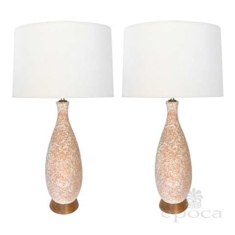 Pair of 1960's Peach and White Lava Glaze Bottle-form Lamps