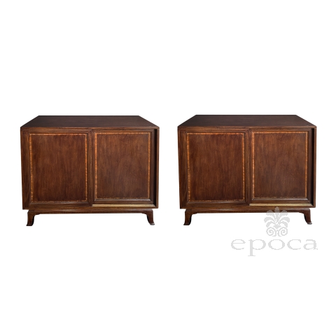 Pair of American 1950's Johnson Furniture Co. Mahogany Dressing Cabinets