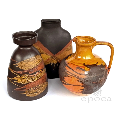 Set of 3 Royal Haeger Pottery Vessels with Brown, Ochre and Orange Glaze