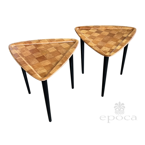 Pair of Danish Modern 1960's Parquetry Guitar Pick Form Drinks Tables