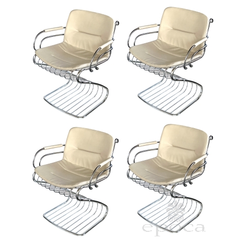 Set of Four Gastone Rinaldi for Rima Tubular Chrome Cantilever Arm Chairs